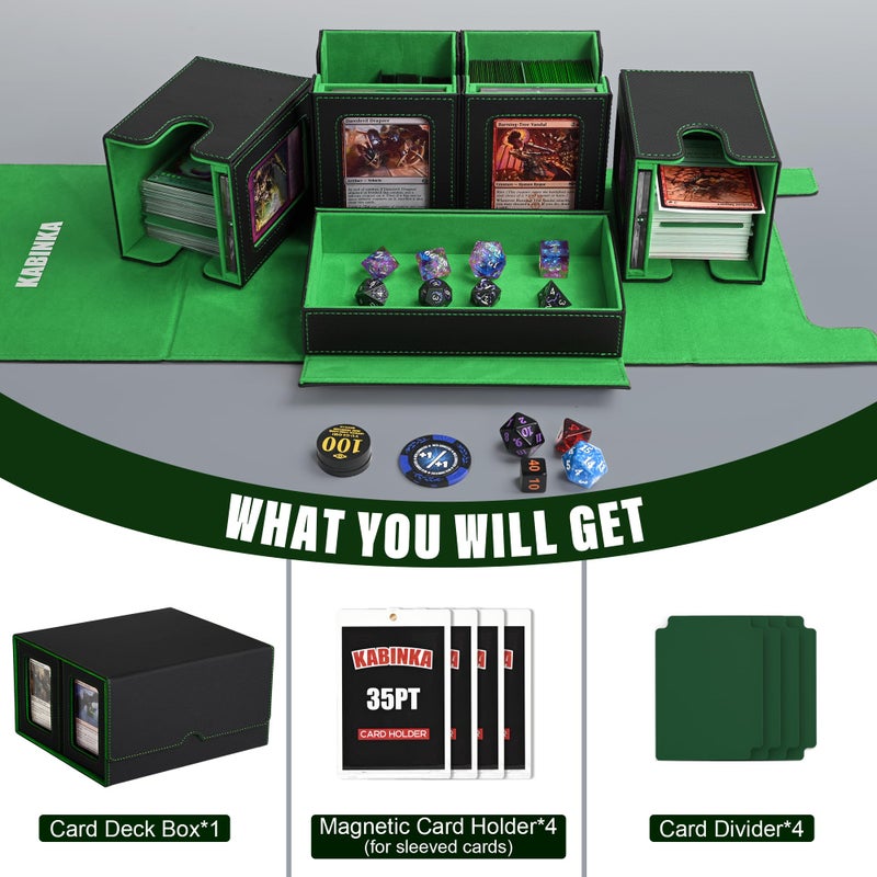 Kabinka MTG Deck Box with Commander Display -Patented Design  5 in 1 Trading Card Storage Box Fit 400 Double-sleeved Cards  Card Deck Case for TCG/Sports Cards with 4 Magnetic Card Holders(Black Green) - Image 5